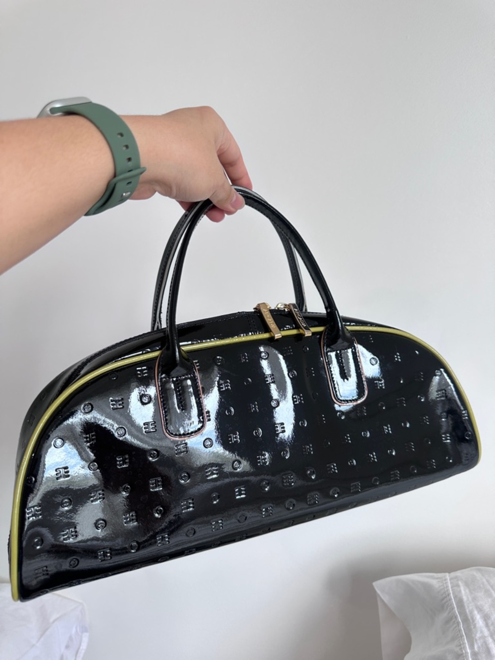 Arcadia Patent Leather Bowler Bag
